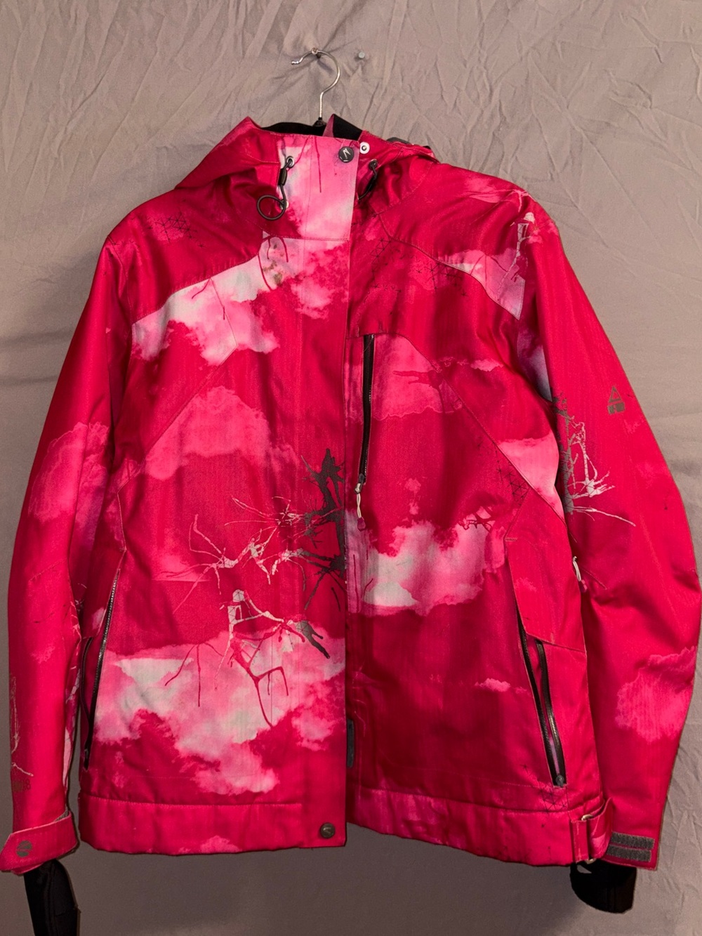 Hot Pink Cloud-Print Ski Jacket